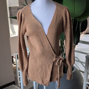 Chic V-Neck Wrap Sweater in Brown